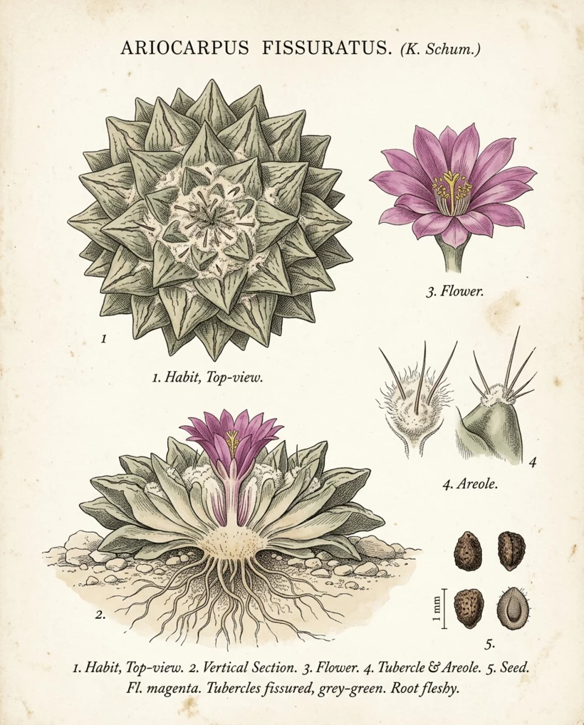 Botanical plate of Ariocarpus fissuratus